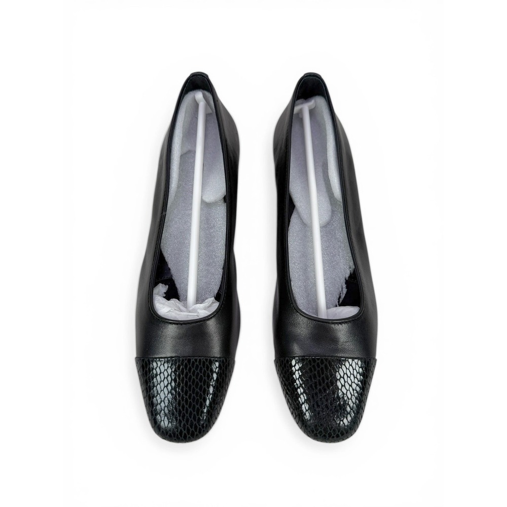 Vaneli FC313 Pumps Squama Black Leather Snake Print Toe Womens 7N Low Block Heel